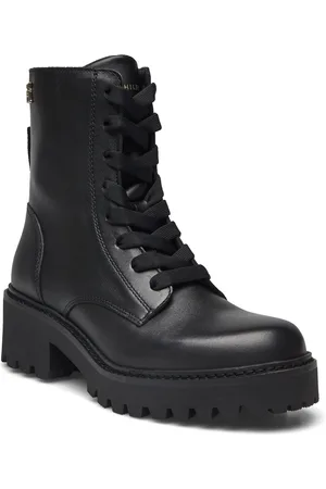 Tommy Hilfiger Chic Mid Heel Leather Lace-Up Shoes Boots Ankle Boots Laced Boots Black