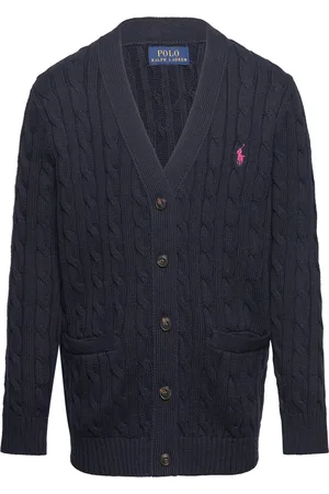 Ralph Lauren Cable-Knit Cotton V-Neck Cardigan Tops Knitwear Cardigans Navy