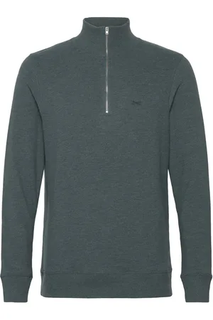 Denham Mens Pullover Lg. Sleeve Crew-Neck Tops Knitwear Half Zip Jumpers Grey