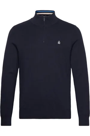 Original Penguin Cttn 1/4 Zip Tipped Tops Knitwear Half Zip Jumpers Navy