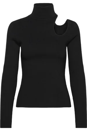 Bardot Olesa Asymmetric Knit Top Tops Knitwear Turtleneck Black