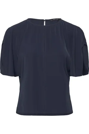 French Connection Carmen Crepe Flare Sleeve Top Tops Blouses Short-sleeved Navy