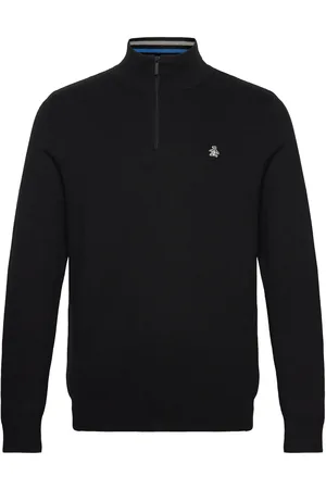Original Penguin Cttn 1/4 Zip Tipped Tops Knitwear Half Zip Jumpers Black