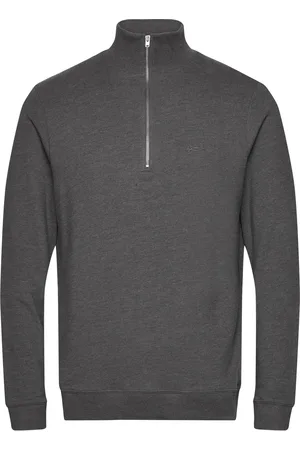 Denham Mens Pullover Lg. Sleeve Crew-Neck Tops Knitwear Half Zip Jumpers Grey