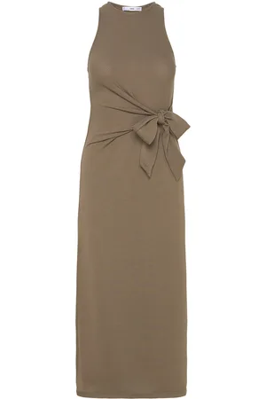 MANGO Bow Knitted Dress Knælang Kjole Khaki Green