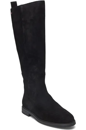 Tommy Hilfiger Flag Suede Long Boot Zip Lange Støvler Black