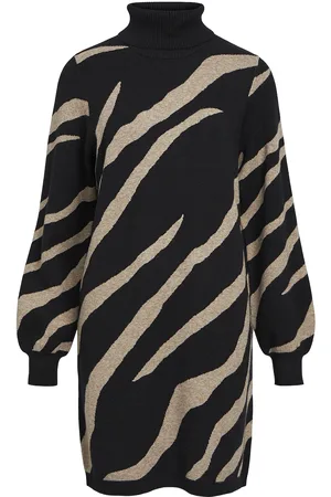 Object Objray L/S Knit Rollneck Dress Aop Noos Dresses Knitted Dresses Black