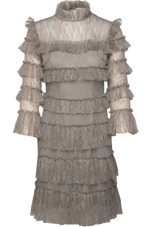 By Malina Carmine Frill Mini Lace Dress Designers Short Dress Grey