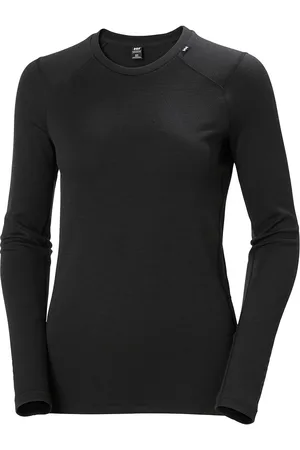 Helly Hansen W Lifa Merino Midweight Crew Sport Base Layer Tops Black