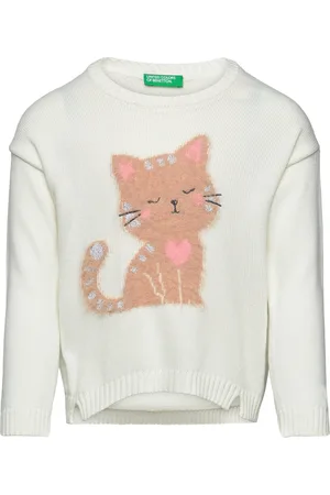 Benetton Sweater L/S Tops Sweatshirts & Hoodies Sweatshirts White
