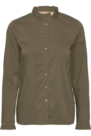 Culture Cuantoinett Button Shirt Tops Shirts Long-sleeved Khaki Green