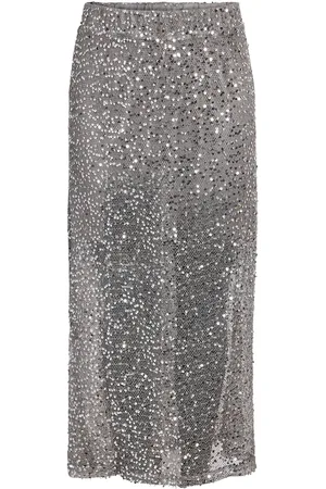 Noisy May Nmpaila Hw Net Sequin Skirt Jrs Skirts Knee-length & Midi Skirts Silver