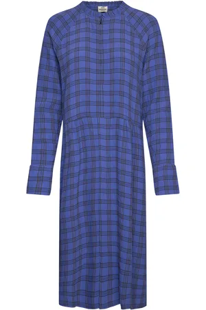 Mads Norgaard Check Pop Dupina Dress Knælang Kjole Blue