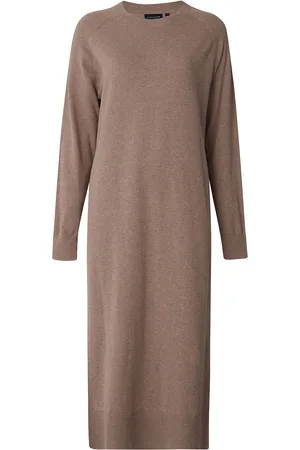 Lexington Ivana Cotton/Cashmere Blend Knitted Dress Maxikjole Festkjole Brown