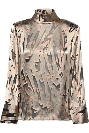 By Malina Awa Silk Blend Button Back Blouse Tops Blouses Long-sleeved Beige