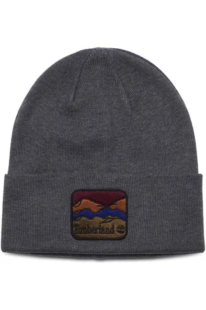 Timberland Beanie With Mountain Patch Charcoal Heather Designers Headwear Beanies Grey