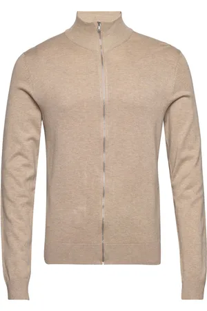 Lindbergh Melange Zip Cardigan Knit Tops Knitwear Full Zip Jumpers Beige