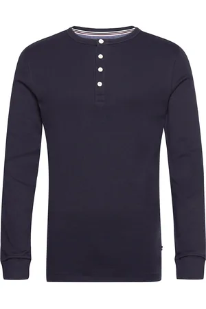 Lindbergh Solid Gradad W Contrast Fabric L/S Tops T-Langærmet Skjorte Blue