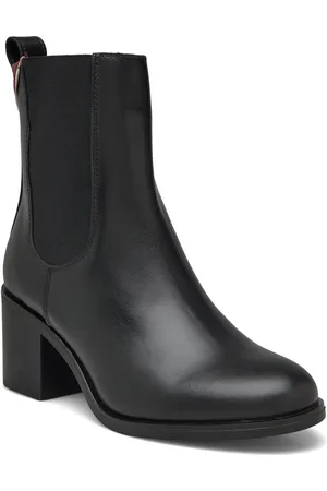 Tommy Hilfiger Premium Leather Mid Heel Bootie Shoes Boots Ankle Boots Ankle Boots With Heel Black