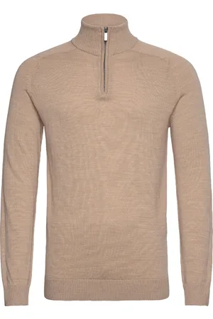 Bruun & Stengade Bs Pelle Regular Fit Knitwear Tops Knitwear Half Zip Jumpers Beige