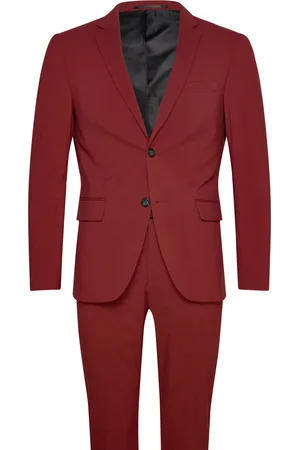 Lindbergh Plain Mens Suit - Normal Length Habit Burgundy
