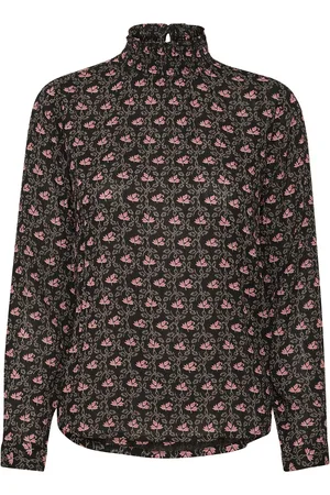 Kaffe Kaamber Smock Blouse Printed Tops Blouses Long-sleeved Black