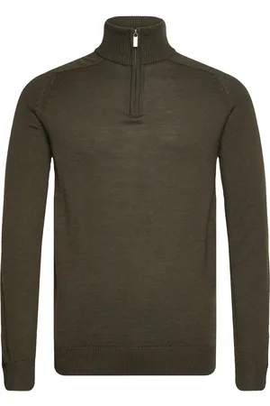 Bruun & Stengade Bs Pelle Regular Fit Knitwear Tops Knitwear Half Zip Jumpers Khaki Green