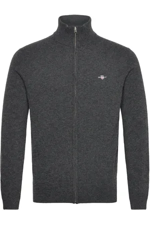 GANT Extrafine Lambswool Zip Cardigan Tops Knitwear Half Zip Jumpers Grey