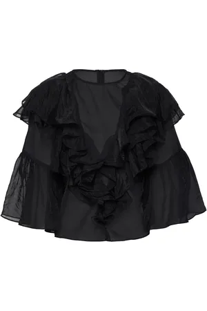 By Malina Alexia Organza Frill Blouse Tops Blouses Short-sleeved Black