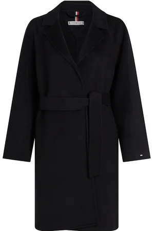 Tommy Hilfiger Reg Df Wool Belted Coat Outerwear Coats Winter Coats Black