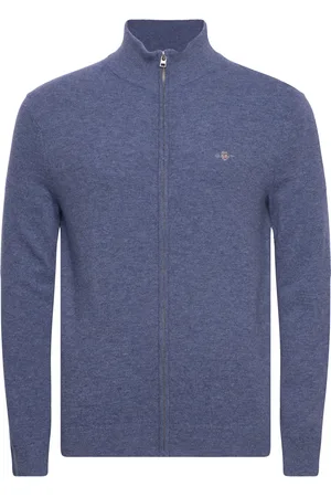 GANT Extrafine Lambswool Zip Cardigan Tops Knitwear Half Zip Jumpers Blue