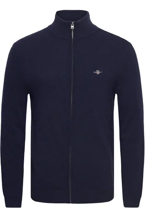 GANT Extrafine Lambswool Zip Cardigan Tops Knitwear Half Zip Jumpers Navy