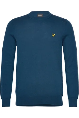 Lyle & Scott Cotton Merino Crew Neck Jumper Tops Knitwear Round Necks Blue