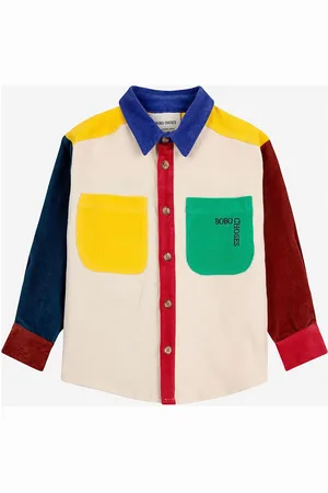Bobo Choses Bobo Square Embroidery Color Block Corduroy Shirt Tops Shirts Long-sleeved Shirts Multi/patterned