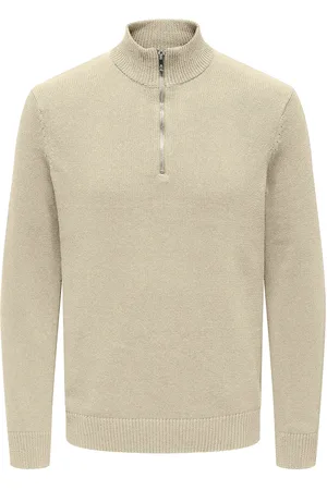Only & Sons Onsfabian Life Reg 7 Half Zip Knit Tops Knitwear Half Zip Jumpers Beige