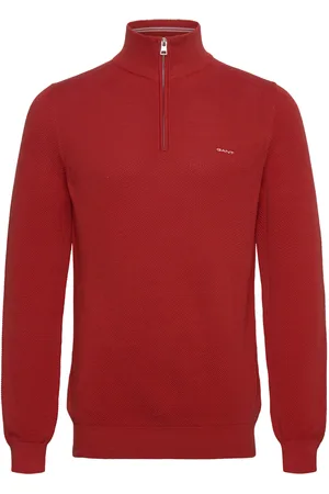 GANT Cotton Pique Half Zip Tops Knitwear Half Zip Jumpers Red