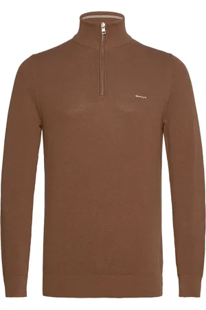 GANT Cotton Pique Half Zip Tops Knitwear Half Zip Jumpers Brown