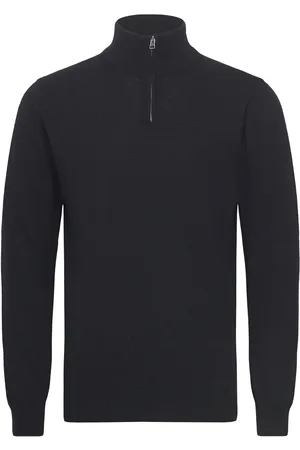 Mads Norgaard Eco Wool Halfdan Knit Tops Knitwear Half Zip Jumpers Black