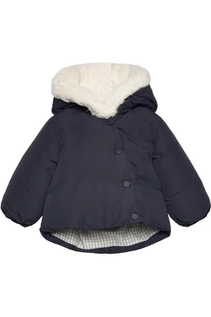 MANGO Anorak With Shearling-Effect Hood Outerwear Jackets & Coats Anoraks Navy