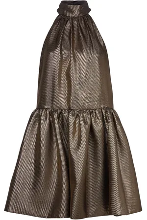 By Malina Flora Halterneck Mini Dress Designers Short Dress Gold