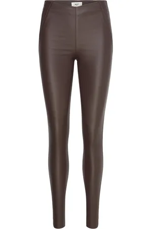 Object Objbelle Mw Coated Leggings Noos Bottoms Trousers Leather Leggings-Bukser Brown