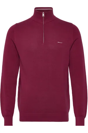 GANT Cotton Pique Half Zip Tops Knitwear Half Zip Jumpers Burgundy