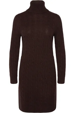 Ralph Lauren Cable Wool-Cashmere Turtleneck Dress Kort Kjole Brown