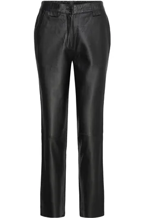 DEPECHE Biancadep Straight Fit Leather Pants Bottoms Trousers Leather Leggings-Bukser Black