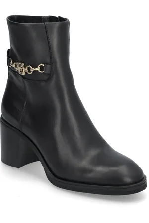 Tommy Hilfiger Th Chain Leather Mid Heel Bootie Shoes Boots Ankle Boots Ankle Boots With Heel Black