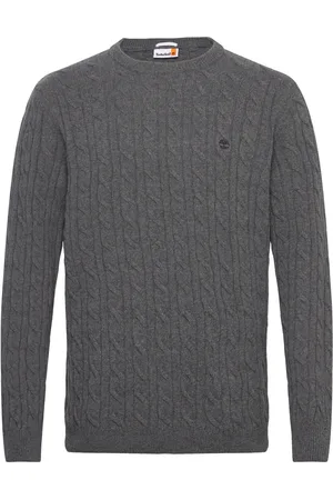 Timberland Phillips Brook Cable Crew Neck Sweater Dark Grey Heather Tops Knitwear Round Necks Grey