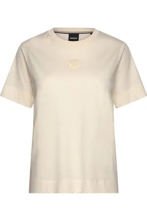 HUGO BOSS Elpha_Placed1 Tops T-shirts & Tops Short-sleeved Cream