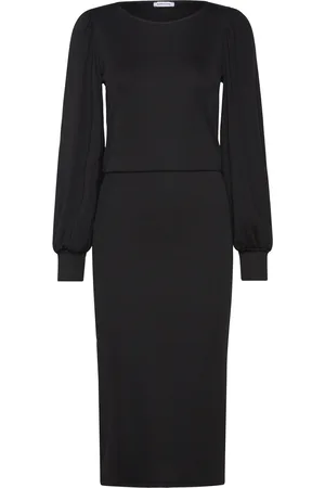 BUBBLEROOM Balloon Sleeve Rib Dress Knælang Kjole Black