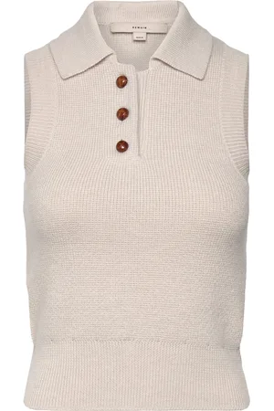 REMAIN Birger Christensen Knitted Polo Top Designers Knitted Vests Beige
