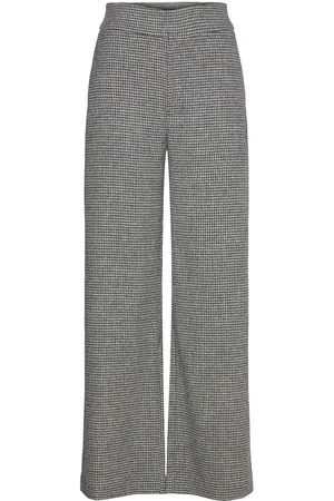 Lindex Trouser Lykke Check Bottoms Trousers Wide Leg Grey